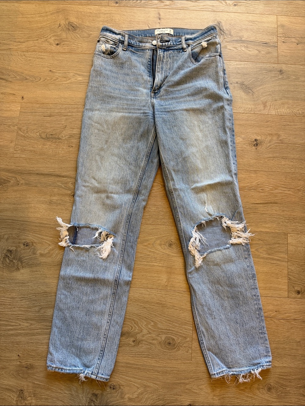 Abercrombie & Fitch Light Blue Distressed Straight-Leg Jeans
